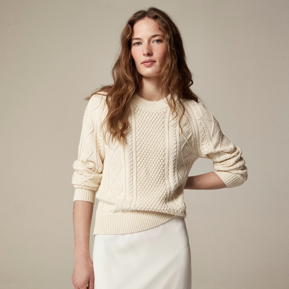 J.Crew Women’s Cotton cable-knit crewneck sweater